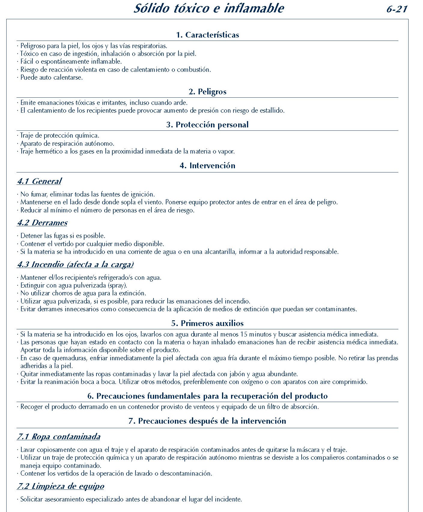 258 FICHA 6-21 SOLIDO TOXICO INFLAMABKE FICHAS EMERGENCIA